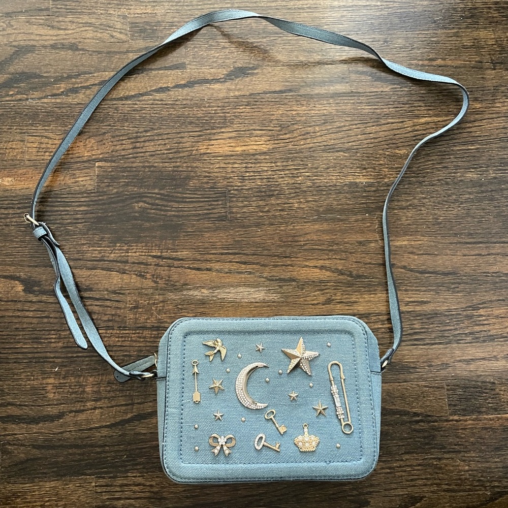 Blue Crossbody Bag with Gold Accents